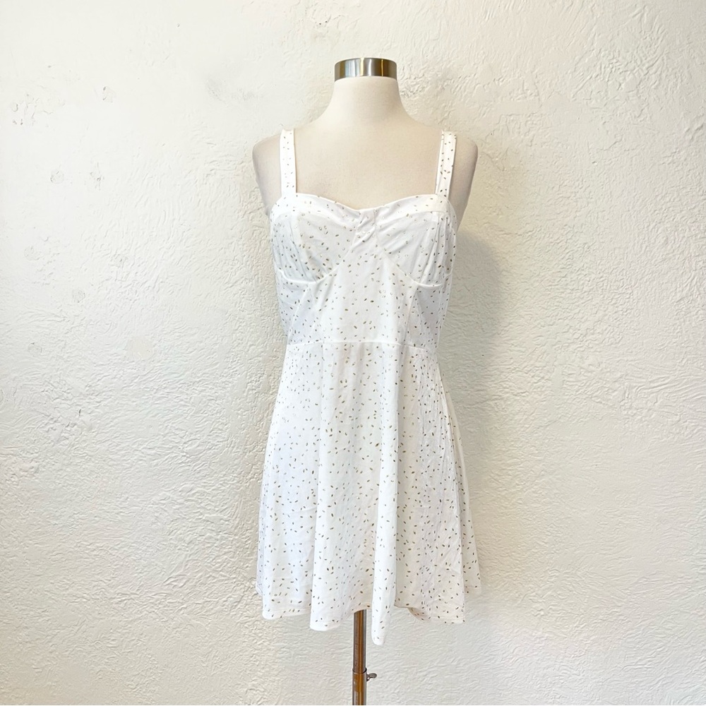White Velvet Dress Gold Metallic Dots Fairy Whimsigoth Large L